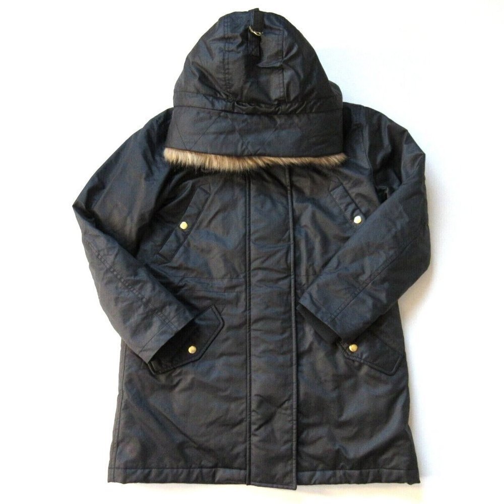 NWT J.Crew Petite Perfect Winter Parka in Black Fur Hooded Primaloft Coat PXS